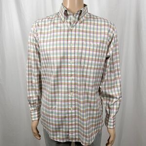 Brooks Brothers Men's Medium Multicolor White Plaid Long Sleeve Button-Up Shirt